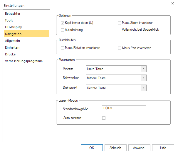 Einstellungen Navigation